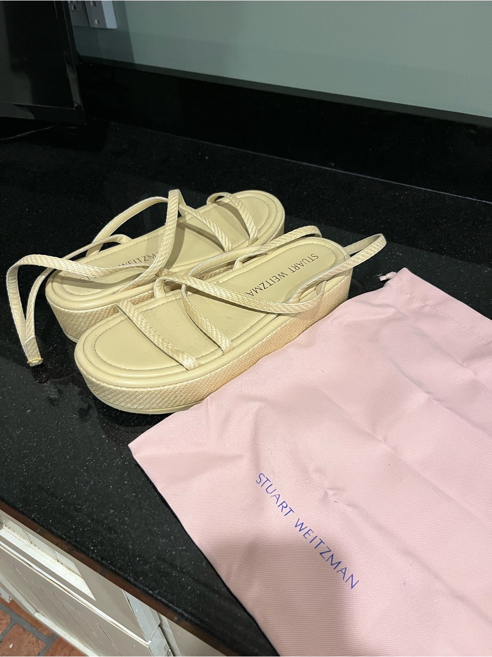 Stuart Weitzman Cream Platform Strappy Sandals